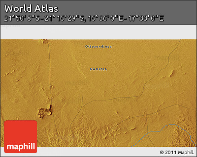 Physical 3D Map of the Area around 21° 33' 19" S, 17° 4' 30" E