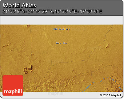 Physical 3D Map of the Area around 21° 33' 19" S, 17° 4' 30" E