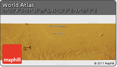 Physical Panoramic Map of the Area around 21° 33' 19" S, 17° 4' 30" E