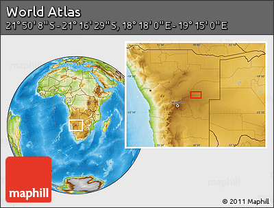 Physical Location Map of the Area around 21° 33' 19" S, 18° 46' 29" E