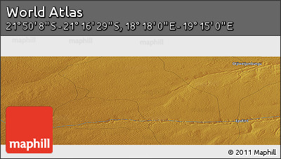 Physical Panoramic Map of the Area around 21° 33' 19" S, 18° 46' 29" E