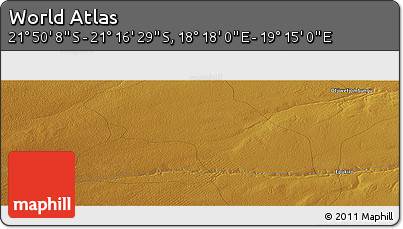 Physical Panoramic Map of the Area around 21° 33' 19" S, 18° 46' 29" E