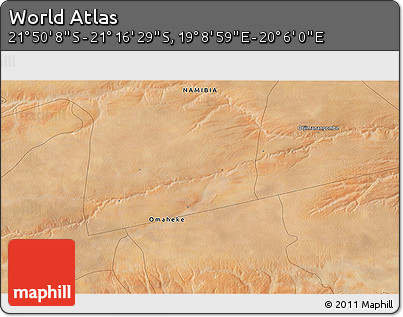 Satellite 3D Map of the Area around 21° 33' 19" S, 19° 37' 30" E