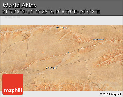 Satellite 3D Map of the Area around 21° 33' 19" S, 19° 37' 30" E