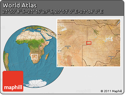 Satellite Location Map of the Area around 21° 33' 19" S, 21° 19' 30" E