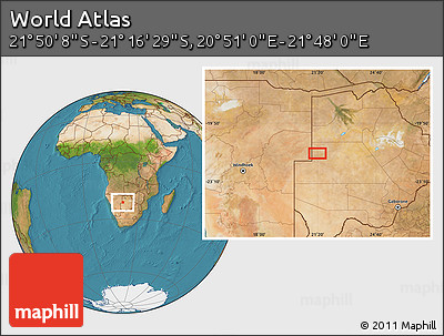 Satellite Location Map of the Area around 21° 33' 19" S, 21° 19' 30" E