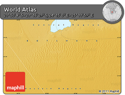 Physical Map of the Area around 21° 33' 19" S, 24° 43' 30" E