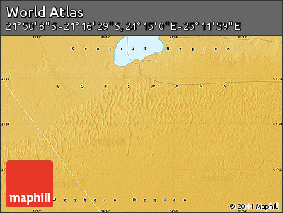 Physical Map of the Area around 21° 33' 19" S, 24° 43' 30" E