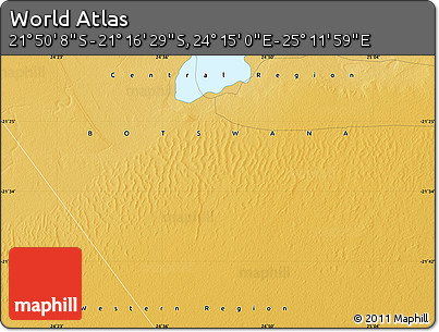 Physical Map of the Area around 21° 33' 19" S, 24° 43' 30" E