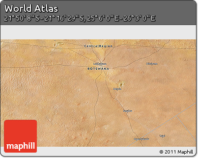 Satellite 3D Map of the Area around 21° 33' 19" S, 25° 34' 30" E