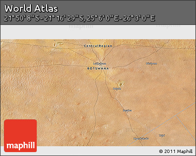Satellite 3D Map of the Area around 21° 33' 19" S, 25° 34' 30" E