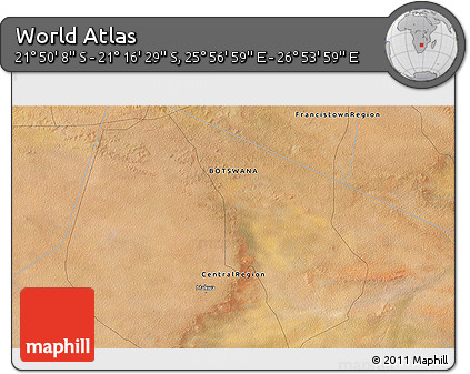 Satellite 3D Map of the Area around 21° 33' 19" S, 26° 25' 29" E