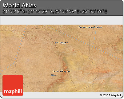 Satellite 3D Map of the Area around 21° 33' 19" S, 26° 25' 29" E