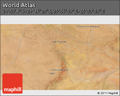 Satellite 3D Map of the Area around 21° 33' 19" S, 26° 25' 29" E