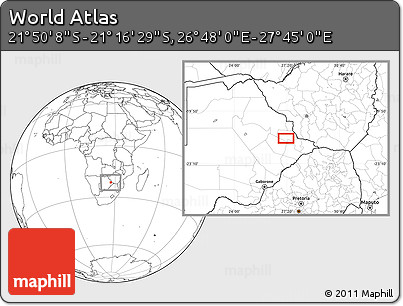 Blank Location Map of the Area around 21° 33' 19" S, 27° 16' 29" E