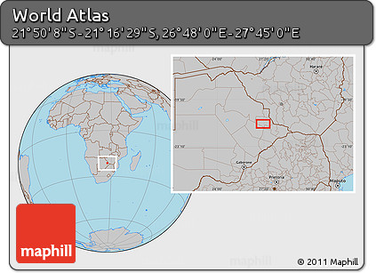 Gray Location Map of the Area around 21° 33' 19" S, 27° 16' 29" E
