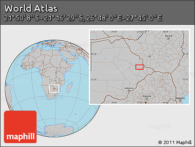 Gray Location Map of the Area around 21° 33' 19" S, 27° 16' 29" E