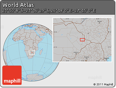 Gray Location Map of the Area around 21° 33' 19" S, 27° 16' 29" E