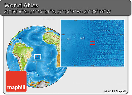 Physical Location Map of the Area around 21° 33' 19" S, 27° 7' 30" W