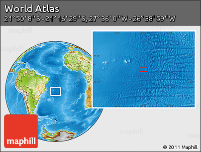 Physical Location Map of the Area around 21° 33' 19" S, 27° 7' 30" W