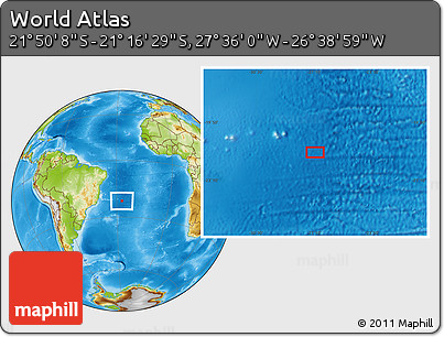 Physical Location Map of the Area around 21° 33' 19" S, 27° 7' 30" W