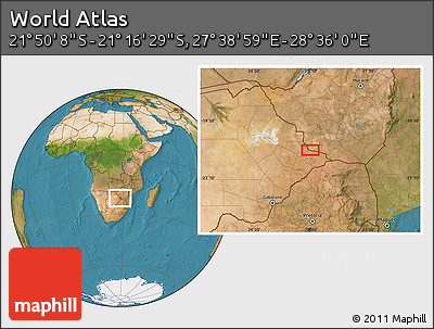 Satellite Location Map of the Area around 21° 33' 19" S, 28° 7' 30" E
