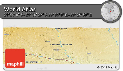 Physical Panoramic Map of the Area around 21° 33' 19" S, 28° 58' 30" E
