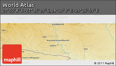 Physical Panoramic Map of the Area around 21° 33' 19" S, 28° 58' 30" E