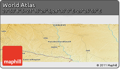 Physical Panoramic Map of the Area around 21° 33' 19" S, 28° 58' 30" E