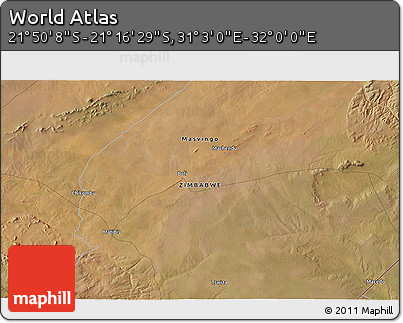 Satellite 3D Map of the Area around 21° 33' 19" S, 31° 31' 29" E