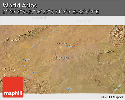 Satellite 3D Map of the Area around 21° 33' 19" S, 31° 31' 29" E