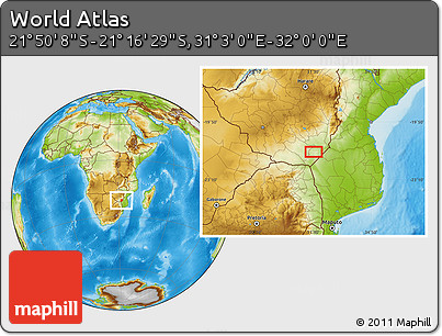 Physical Location Map of the Area around 21° 33' 19" S, 31° 31' 29" E
