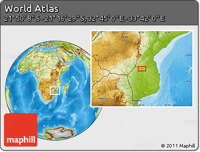 Physical Location Map of the Area around 21° 33' 19" S, 33° 13' 30" E