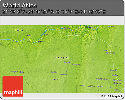 Physical 3D Map of the Area around 21° 33' 19" S, 34° 4' 30" E