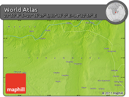 Physical Map of the Area around 21° 33' 19" S, 34° 4' 30" E