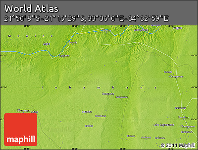 Physical Map of the Area around 21° 33' 19" S, 34° 4' 30" E