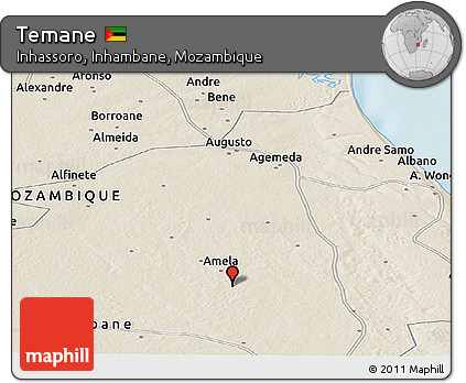 Shaded Relief Panoramic Map of Temane