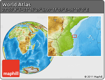 Physical Location Map of the Area around 21° 33' 19" S, 35° 46' 29" E