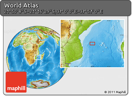 Physical Location Map of the Area around 21° 33' 19" S, 37° 28' 30" E