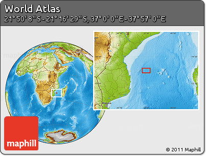 Physical Location Map of the Area around 21° 33' 19" S, 37° 28' 30" E