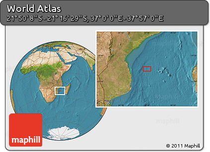Satellite Location Map of the Area around 21° 33' 19" S, 37° 28' 30" E