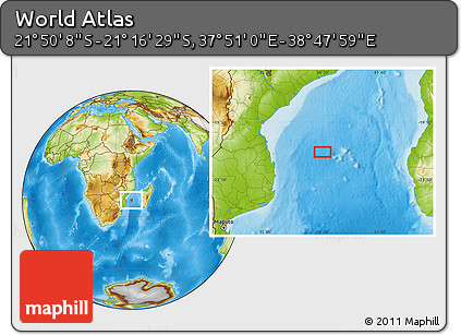 Physical Location Map of the Area around 21° 33' 19" S, 38° 19' 30" E