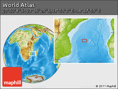 Physical Location Map of the Area around 21° 33' 19" S, 38° 19' 30" E