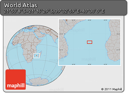 Gray Location Map of the Area around 21° 33' 19" S, 40° 1' 29" E