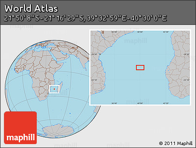Gray Location Map of the Area around 21° 33' 19" S, 40° 1' 29" E