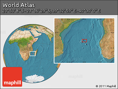 Satellite Location Map of the Area around 21° 33' 19" S, 40° 1' 29" E