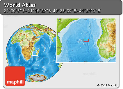 Physical Location Map of the Area around 21° 33' 19" S, 40° 52' 30" E