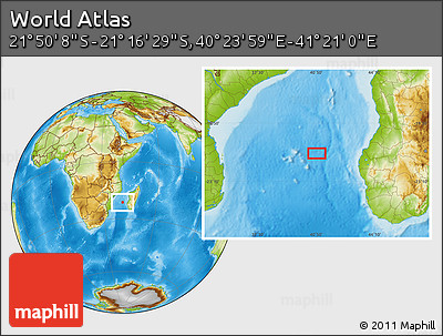 Physical Location Map of the Area around 21° 33' 19" S, 40° 52' 30" E