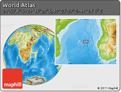 Physical Location Map of the Area around 21° 33' 19" S, 40° 52' 30" E