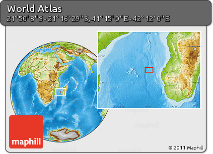Physical Location Map of the Area around 21° 33' 19" S, 41° 43' 30" E